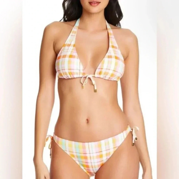 Bleu Rod Beattie Hip To Be Square Plaid Triangle Bikini Top & Bottom Sz 10 - Picture 2 of 14